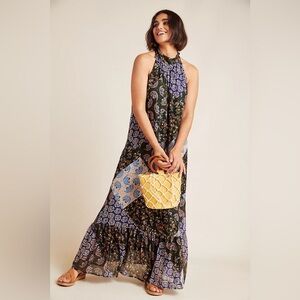 Anthropologie Black and Blue Floral Maxi Dress (Katrina maxi dress by Mauve)